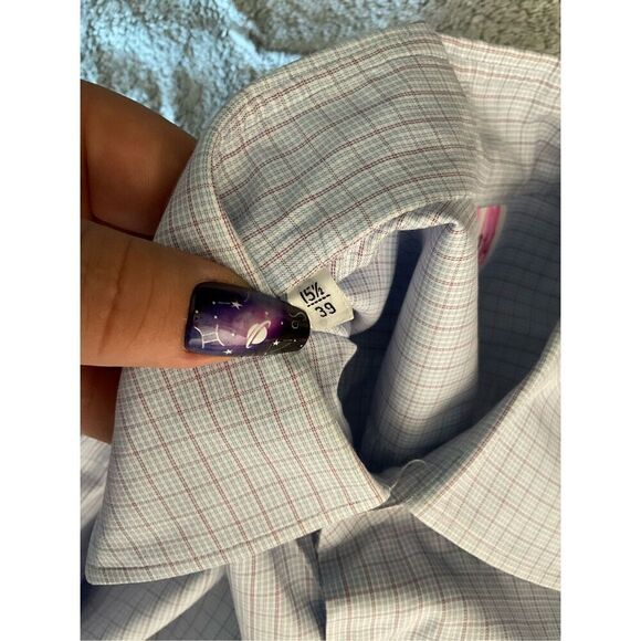 Kiton Shirt Mens‎ 15.5 39 Blue Long Sleeve Button Up Gingham Plaid Cotton Office - Picture 8 of 9